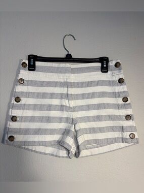 LOFT 100% Cotton White/Gray Striped Women's Shorts 2 Nautical Preppy Coastal